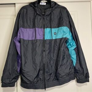 Hurley Windbreaker Hoodie Men’s XL Retro Color Block Grid Pattern Black Purple